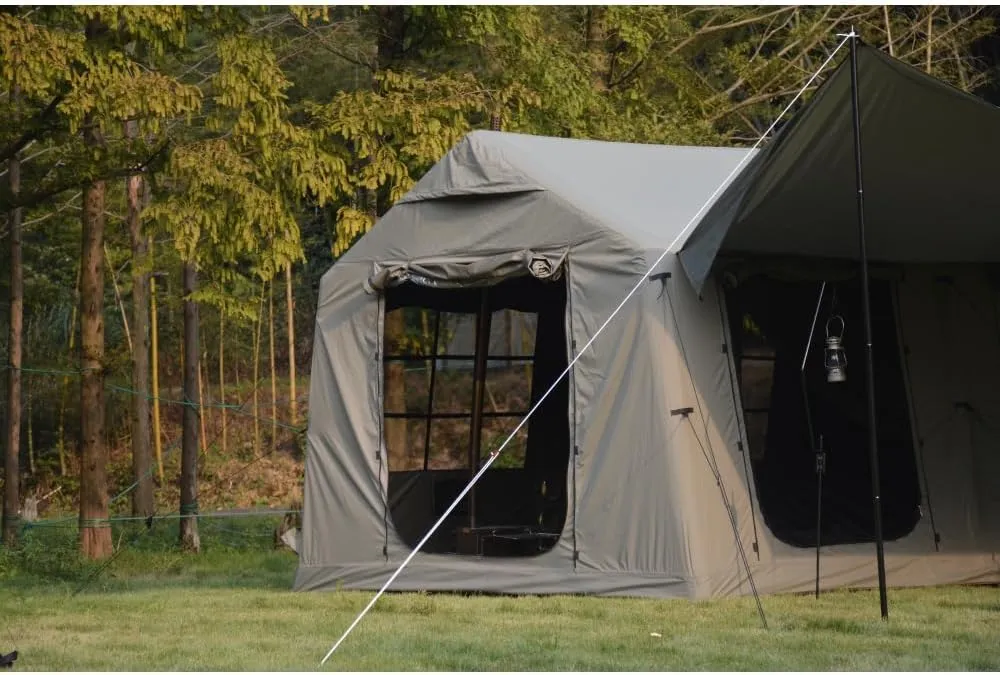 9.8 x13ft with Canopy, Inflatable Camping Tents with Hand Pump, Air Glamping Tents, Easy Setup Waterproof and Windproof Blow up Tent Beige
