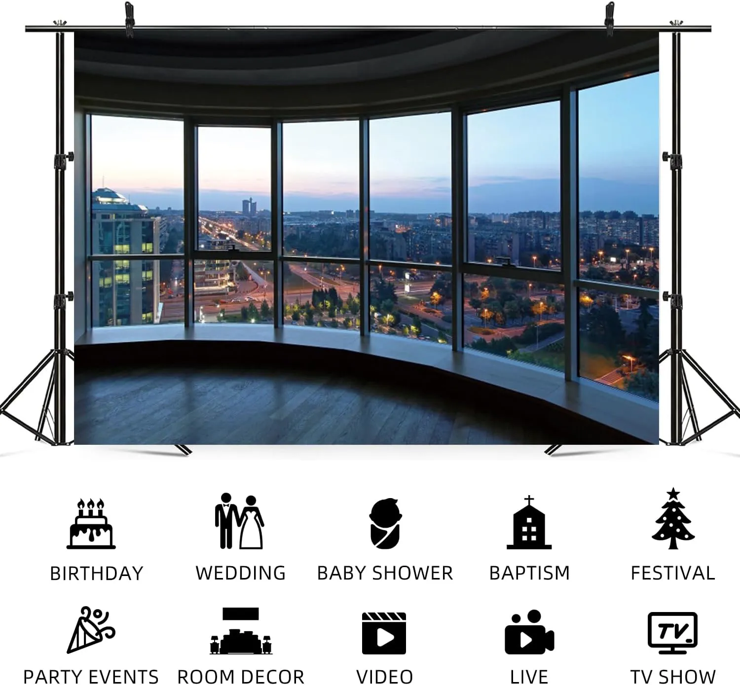 9x6ft Office Backdrop Window City View Photography Background Sunset Business Buildings Wooden Floor Online Meeting Urban Banner Decorations Video Conference Portrait Photo Booth Prop