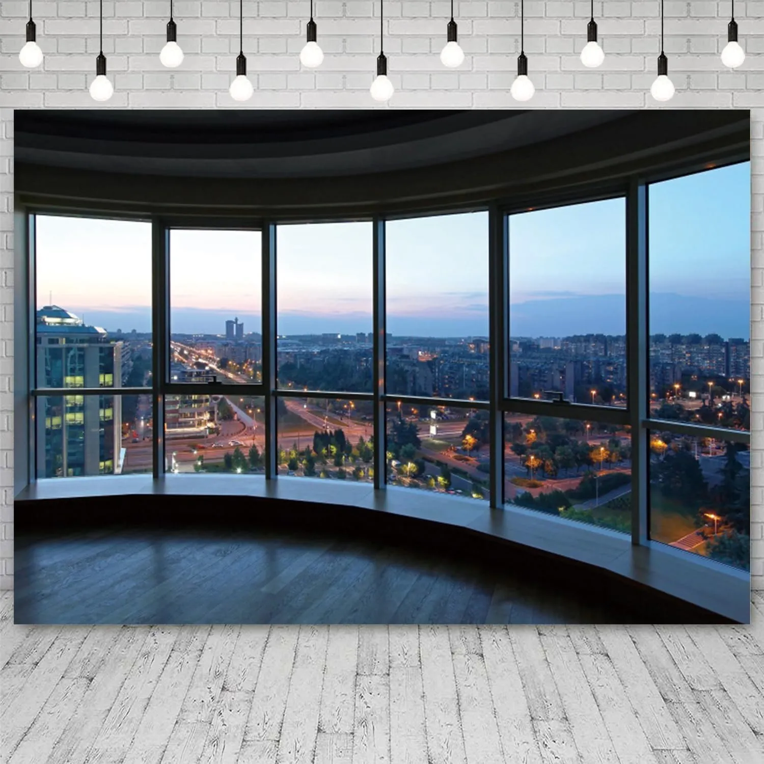 9x6ft Office Backdrop Window City View Photography Background Sunset Business Buildings Wooden Floor Online Meeting Urban Banner Decorations Video Conference Portrait Photo Booth Prop