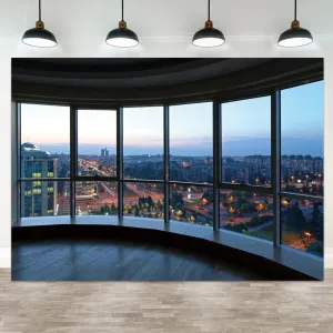 9x6ft Office Backdrop Window City View Photography Background Sunset Business Buildings Wooden Floor Online Meeting Urban Banner Decorations Video Conference Portrait Photo Booth Prop