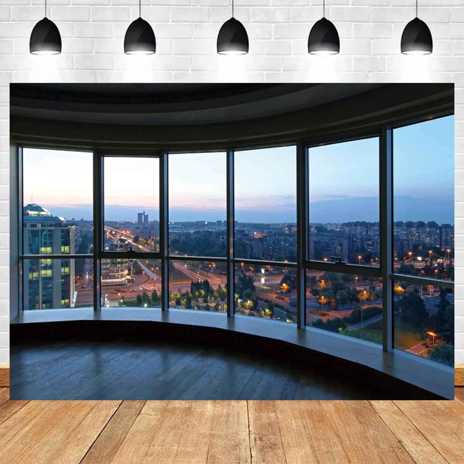 9x6ft Office Backdrop Window City View Photography Background Sunset Business Buildings Wooden Floor Online Meeting Urban Banner Decorations Video Conference Portrait Photo Booth Prop