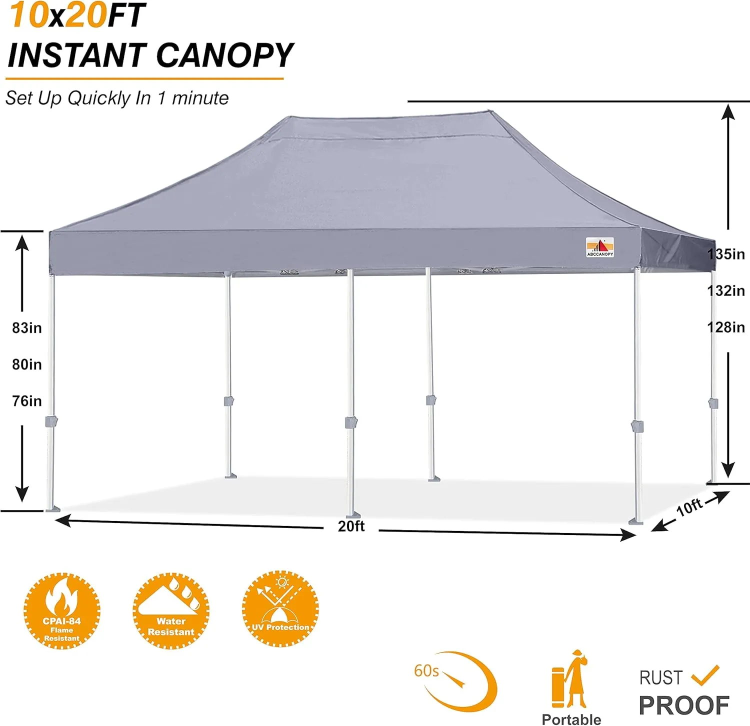 ABCCANOPY Commercial Pop Up Canopy Tent 10x20 Premium-Series, Gray