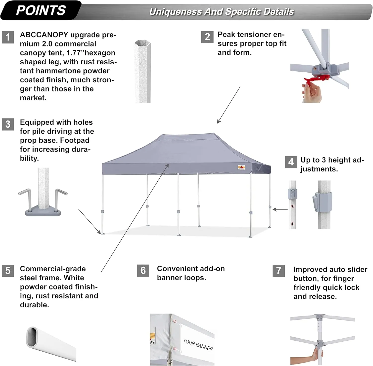 ABCCANOPY Commercial Pop Up Canopy Tent 10x20 Premium-Series, Gray