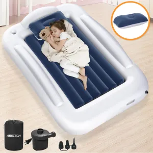 Abdtech Inflatable Toddler Travel Bed - Portable Toddler Kids Travel Bed with Safety Sides Complete Kids Air Mattress Set with High-Speed Pump, Ideal for Vacation Camping and Sleepover (60 Inches)