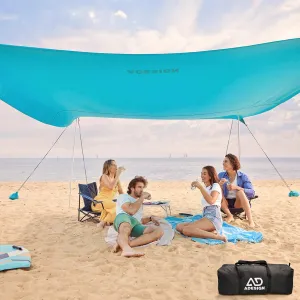 ADesign Windproof Beach Tent Sun Shelter with 8 Sandbags, Wind Resistant Large Family Beach Canopy with Sand Shovel, UPF50 , 6.5 FT Tall, Easy Setup Sun Shade for Beach Vacation