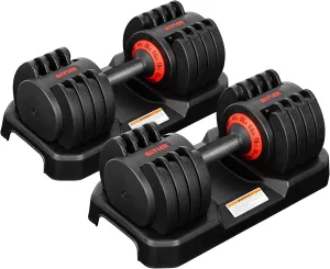 Adjustable 55LB Dumbbell Set With Tray for Workout Strength Training Fitness, Weight Dial With Anti-Slip Handle and Weight Plate for Home Exercise