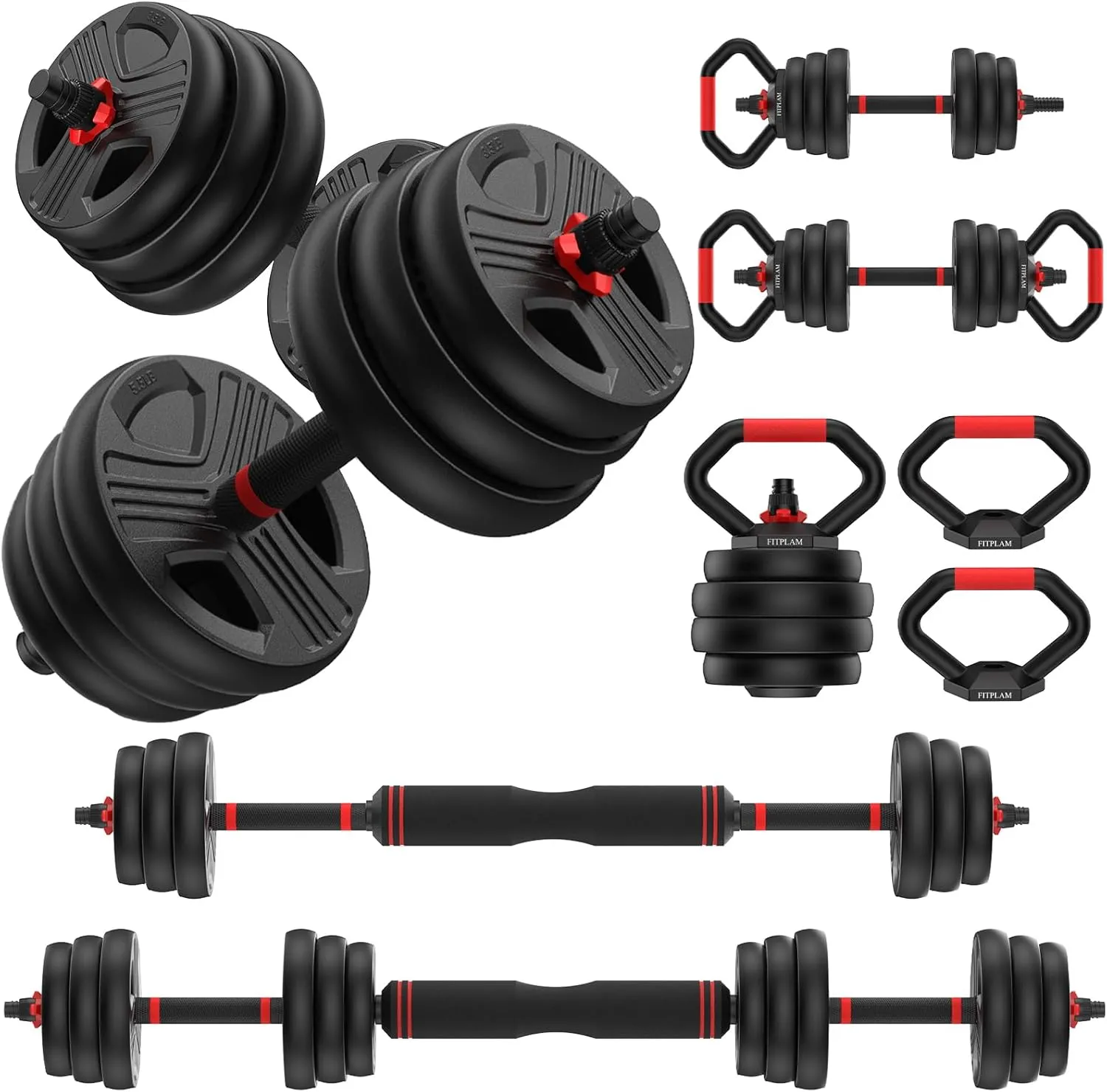 Adjustable dumbbell set,20/35/45/55/70/90lbs Free Weights set with upgraded nut, 4 in 1 Weight Set Used as Kettlebells, Barbell, Push up Stand, Fitness Exercise for Home Gym Suitable Men/Women