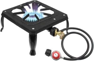 Adjustable Single-Burner Cast Iron Camping Stove with Regulator Hose - Compact Outdoor Cooking for Camping, BBQ, and Travel