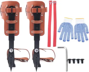 Adjustable Tree Climbing Spike Set, Steel Pole Climbing Spurs with Cattle Hide Leggings Straps and Non-Slip Pedal Forged Climber Gaffs Tools for Felling Trees, Picking Fruit, Hanging Objects