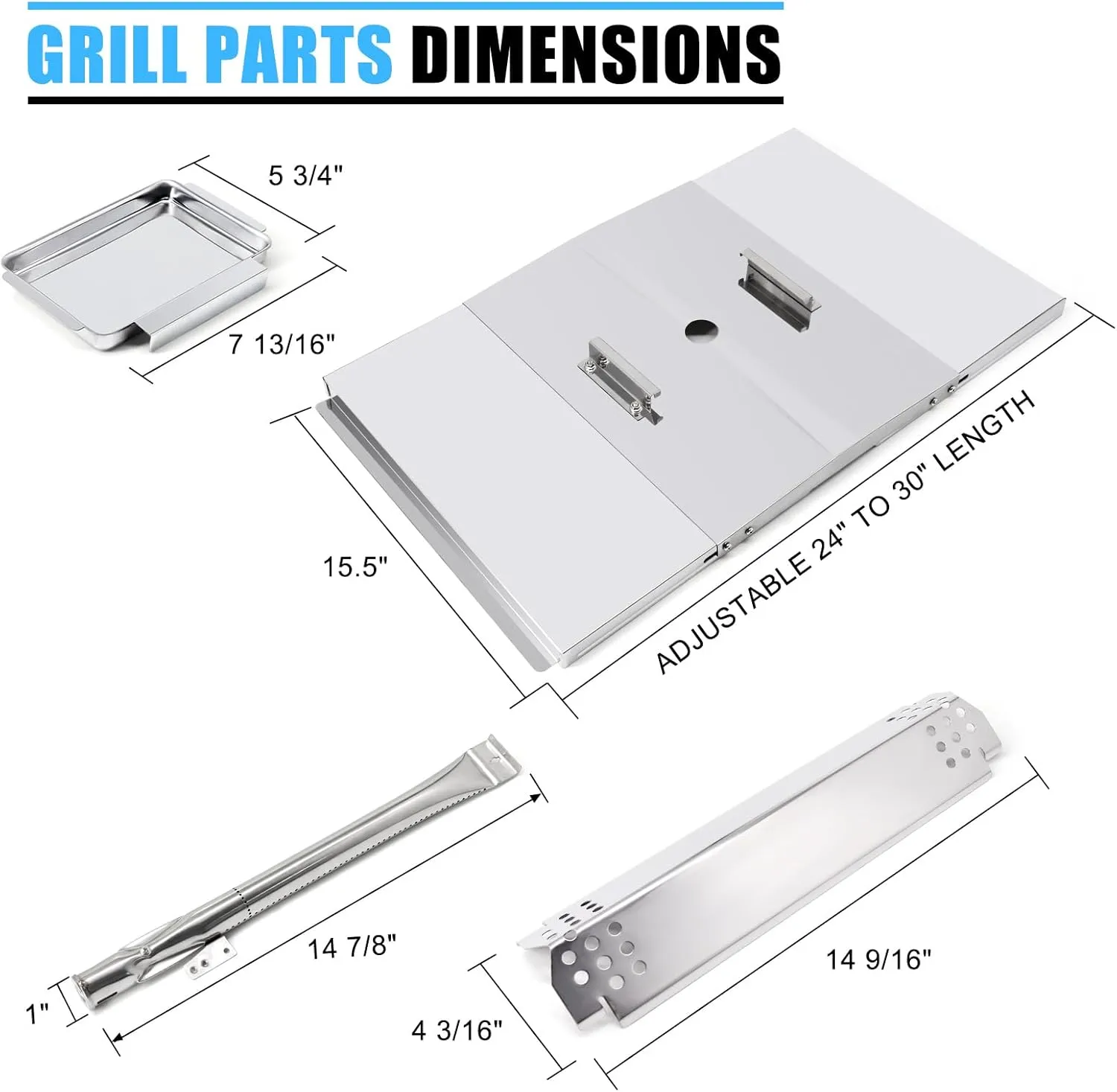 Adviace Replacement Parts for Nexgrill 720-0830H 720-0783E 720-0783EH, Grill Heat Plates & Burner Tubes & Igniter & Drip Pan Grease Tray for Home Depot Nexgrill 4 Burner 720-0830H