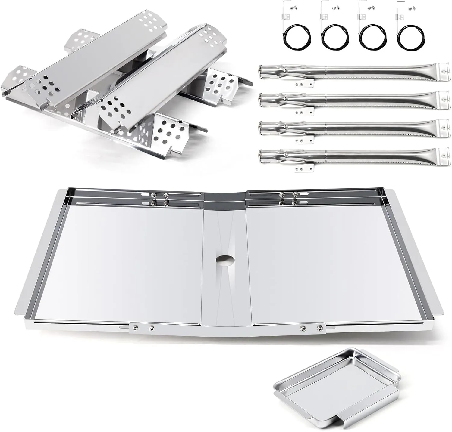 Adviace Replacement Parts for Nexgrill 720-0830H 720-0783E 720-0783EH, Grill Heat Plates & Burner Tubes & Igniter & Drip Pan Grease Tray for Home Depot Nexgrill 4 Burner 720-0830H