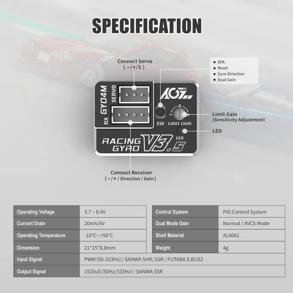 AGFRC Upgraded Mini Z Gyros - Mini Gyros for Drifting Mini-Z Car/Full Aluminum 4Gram Precision RC Gyro Set for Competition Grade RC Drifting (GY04M V3.5)