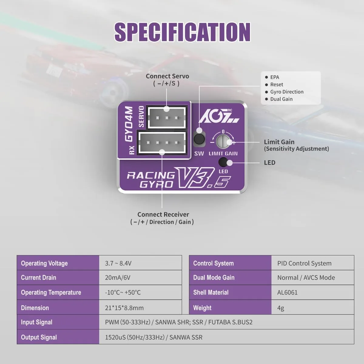 AGFRC Upgraded Mini Z RC Gyros - Mini Gyros for Drifting Mini-Z Car/Full Aluminum Precision RC Purple Gyro Set for Competition Grade RC Drifting (GY04M V3.5)