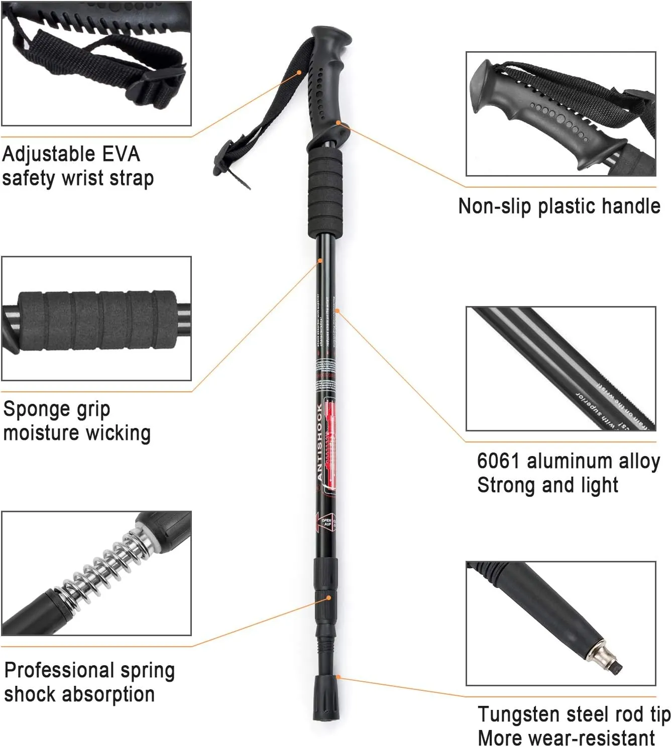 Aihoye Trekking Poles Shock Absorbing Adjustable Hiking or Walking Sticks for Hiking Collapsible Strong, 2-pc Pack Lightweight Walking Pole, All Terrain Accessories and Carry Bag