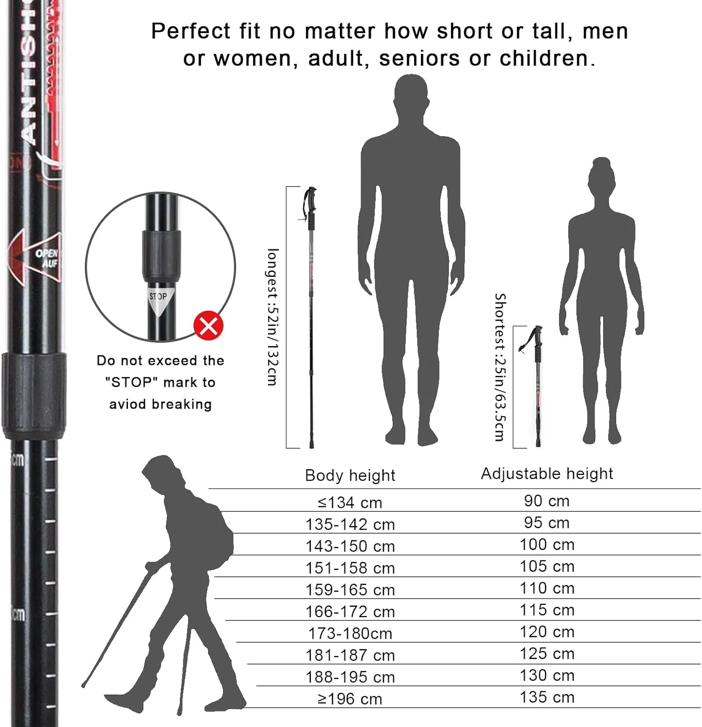 Aihoye Trekking Poles Shock Absorbing Adjustable Hiking or Walking Sticks for Hiking Collapsible Strong, 2-pc Pack Lightweight Walking Pole, All Terrain Accessories and Carry Bag