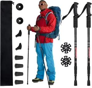 Aihoye Trekking Poles Shock Absorbing Adjustable Hiking or Walking Sticks for Hiking Collapsible Strong, 2-pc Pack Lightweight Walking Pole, All Terrain Accessories and Carry Bag