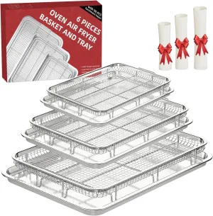 Air Fryer Basket for Oven, 3 Set Oven Air Fryer Basket and Tray Set with 90 PCS Parchment Papers, THORSES Thickened NonStick Stainless Steel Air Fryer Pan and Crisper Tray-Extra Large & Large & Medium