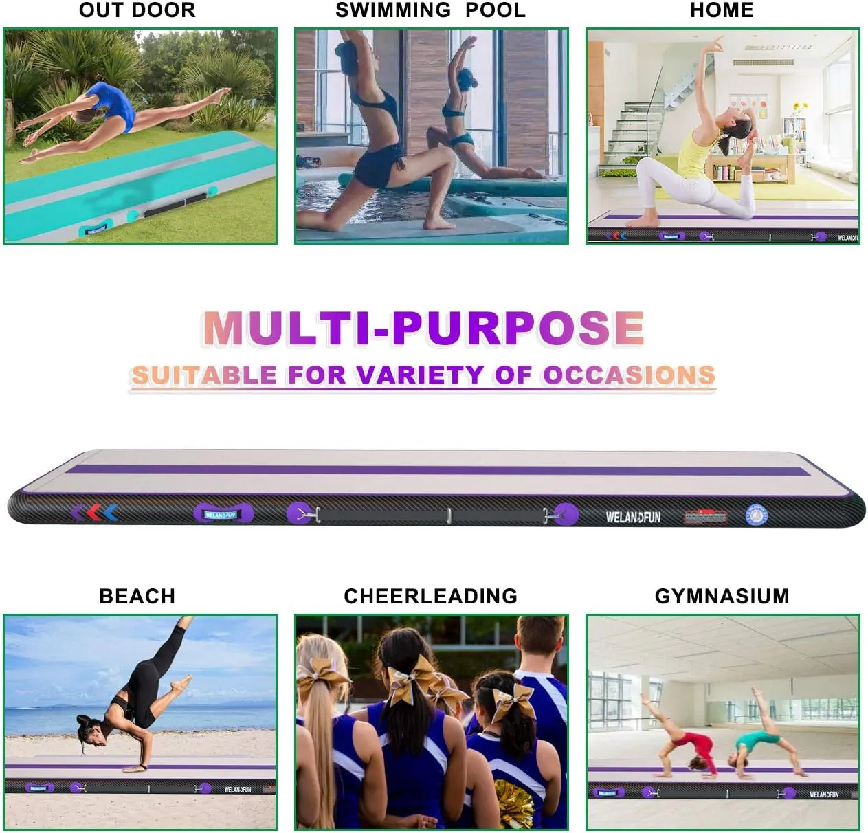Air Mat Tumble Track 10ft/13ft/16ft/20ft Inflatable Gymnastics Tumbling Mat 4/6/8 inchs Thickness Mats for Home Use/Gym/Yoga/Training/Cheerleading/Outdoor/Beach/Park wih Electric Air Pump