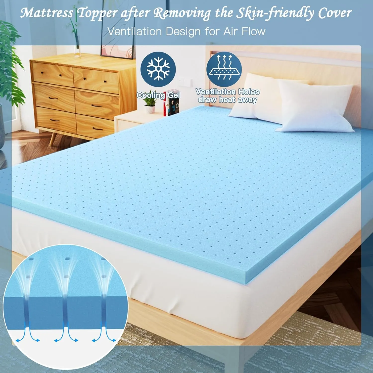 Airensky 3 Inch Memory Foam Mattress Topper,Cooling Gel Infused High Density Twin(39"x75") Topper with Removable Skin-Friendly Cover,Bed Topper for Pressure Relief Back Pain, CertiPUR-US Certified