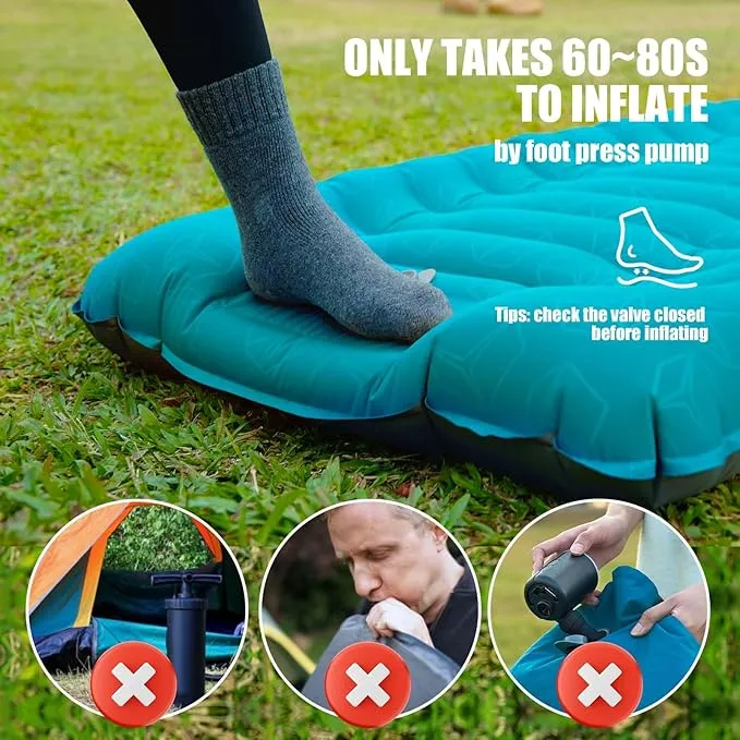 AKSOUL Sleeping Pad Ultra-Thick - Inflatable Sleep Mat, Lightweight & Compact 4.72 in Air Mattress with Pillow, Self-Inflating with Built-in Foot Pump for Traveling, Hiking, Camping (Blue)