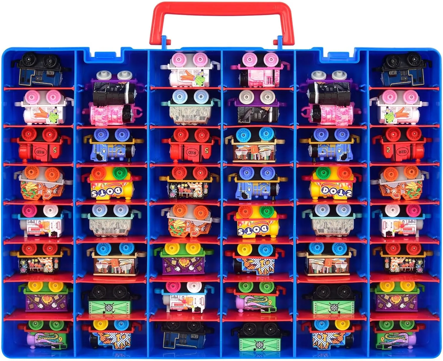 ALCYON Toy Storage Case - Compatible with Thomas & Friends MINIS Engines & Disney Doorables Collectible Mini Figures - Blue (Box Only)