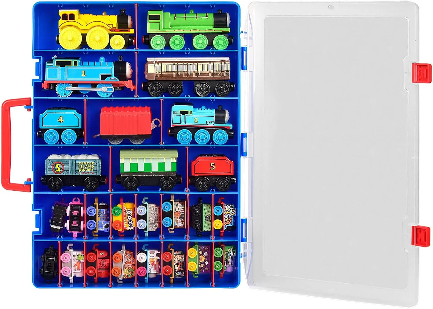 ALCYON Toy Storage Case - Compatible with Thomas & Friends MINIS Engines & Disney Doorables Collectible Mini Figures - Blue (Box Only)