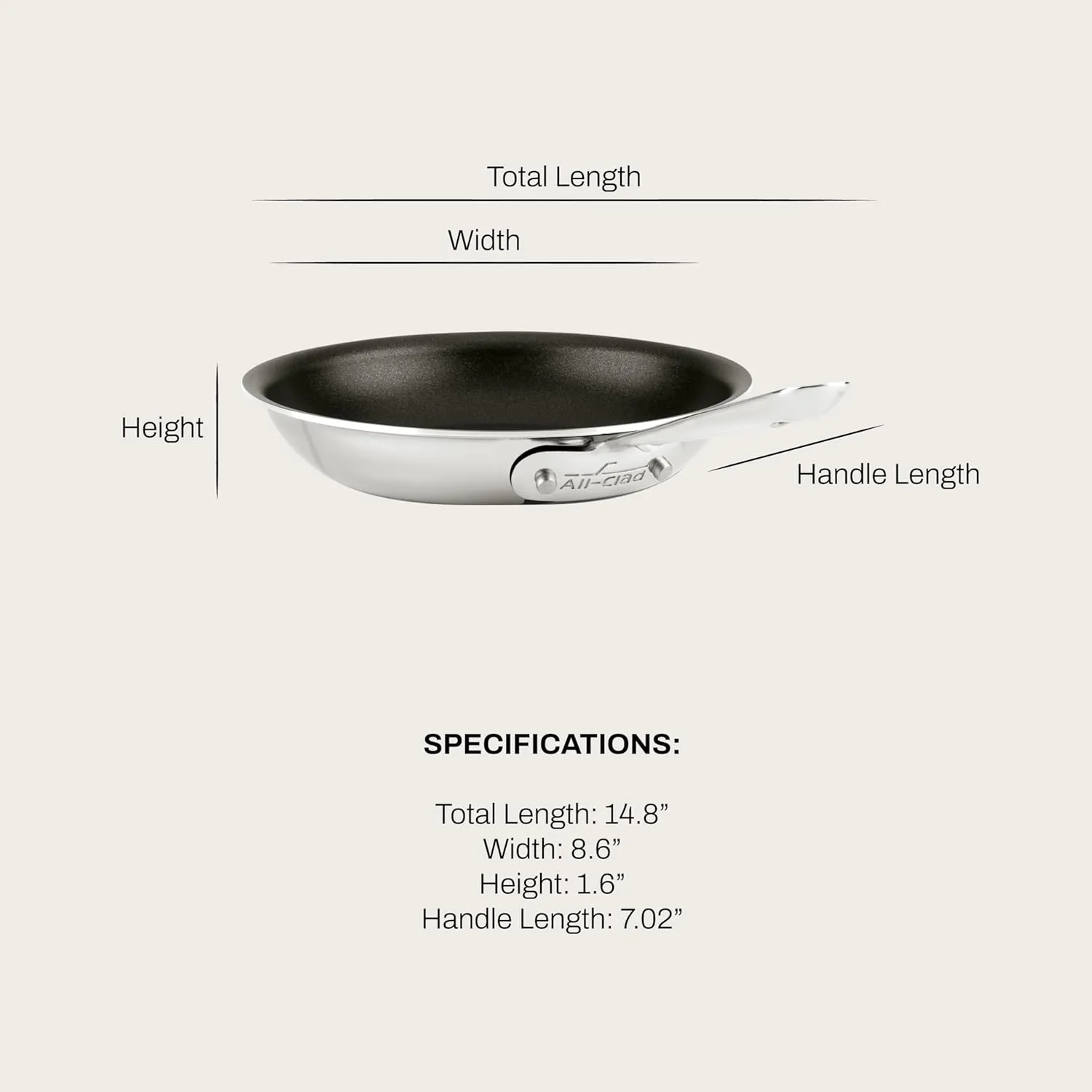 All-Clad D3 8 Inch Stainless Steel Pro Non Stick Frying pan, 3-Ply Stainless Steel Pan, Induction, Oven Broiler Safe 500F Skillet, Professional Cookware, Silver