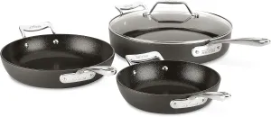 All-Clad Essentials Hard Anodized Nonstick Sauce Pan Set 4 Piece, 8, 10.25 Inch, 4 Quart Oven Broiler Safe 500F Pots and Pans, Cookware Black