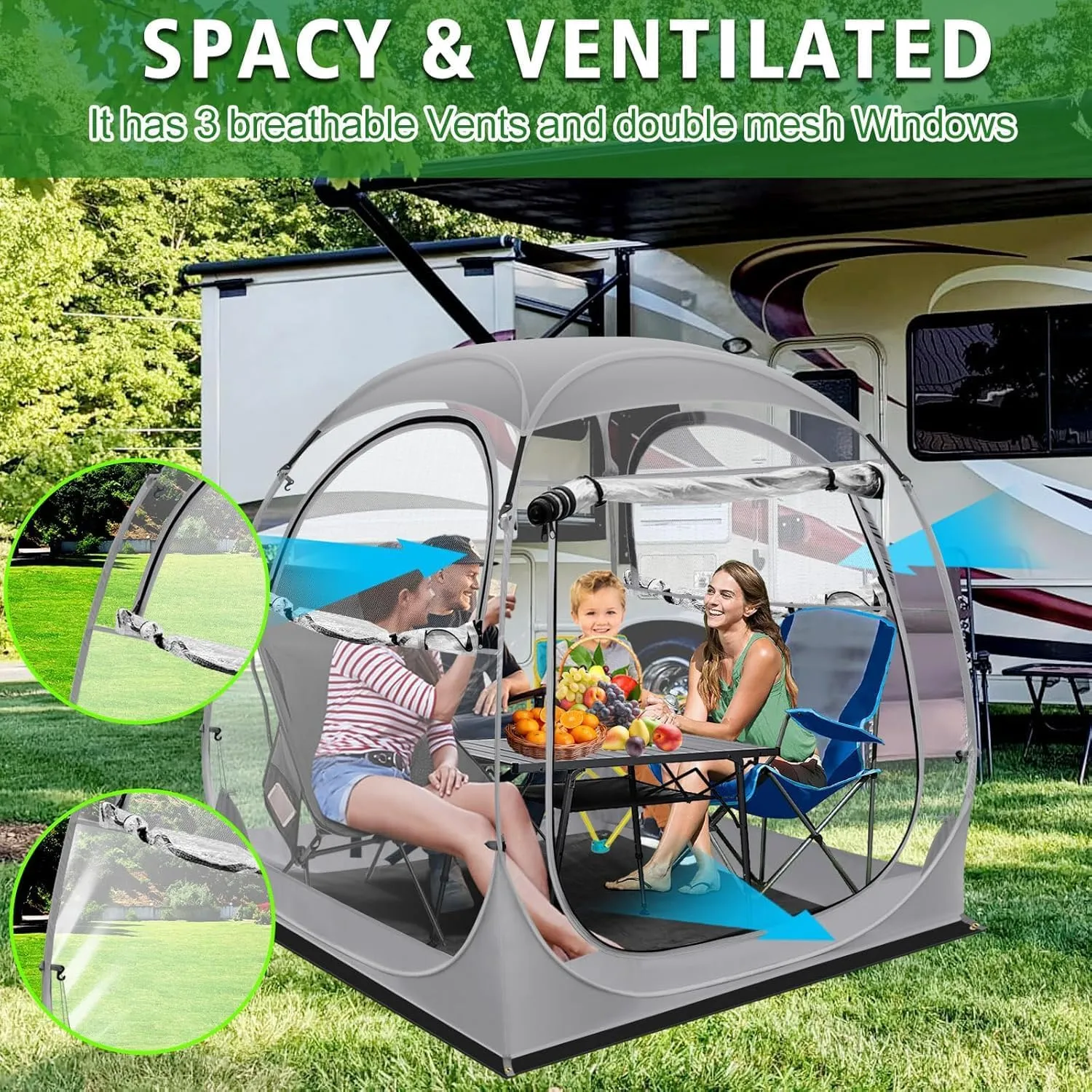 All Weather Sport Tent - Instant Pop Up Bubble Tent with Ventilation Ports and Removable Top Cover - Clear Weather Proof Pod Sun Shelter for Outdoor Activities