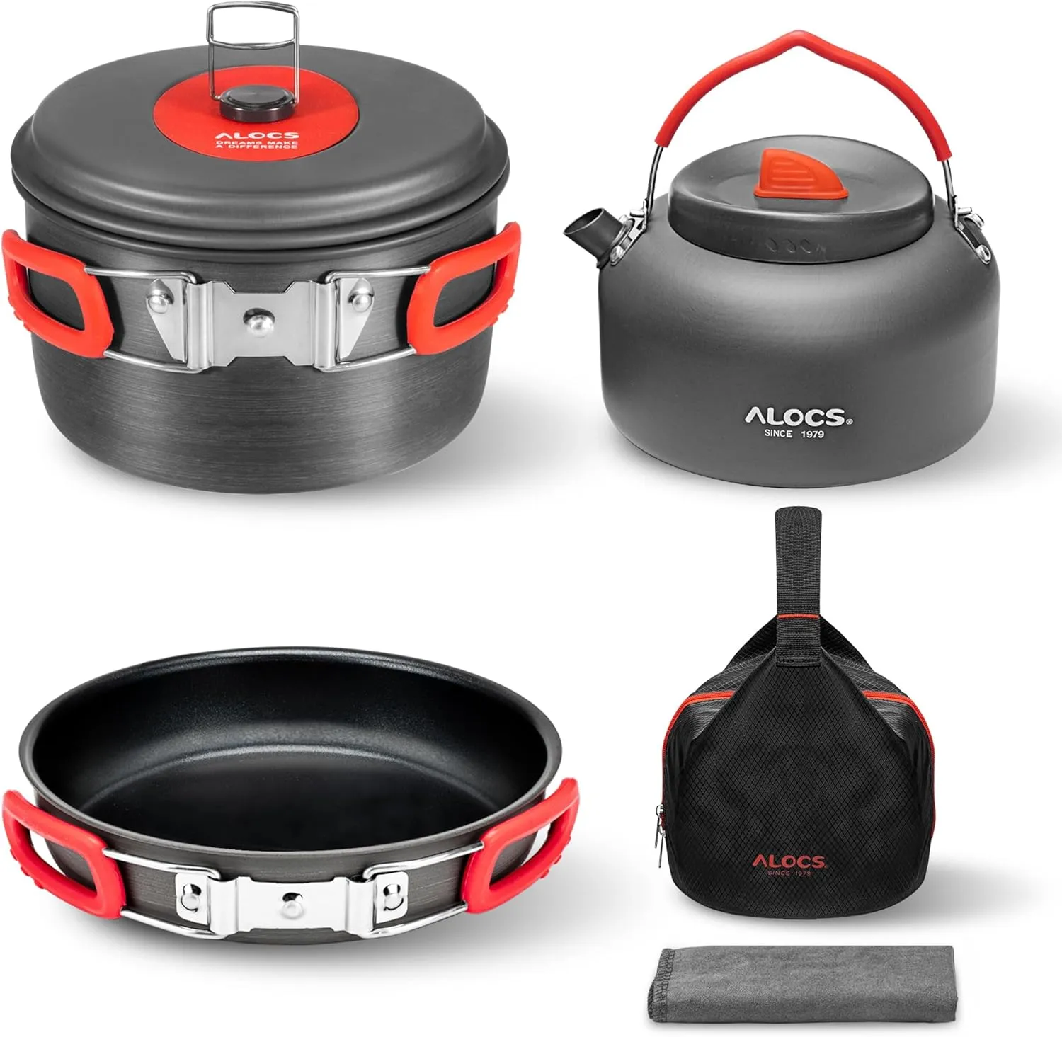 Alocs Camping Cookware Mess Kit Lightweight Camping Cooking Gear Pot Pan Kettle Set with Portable Carry Bag for Outdoor Backpacking Hiking and Picnic