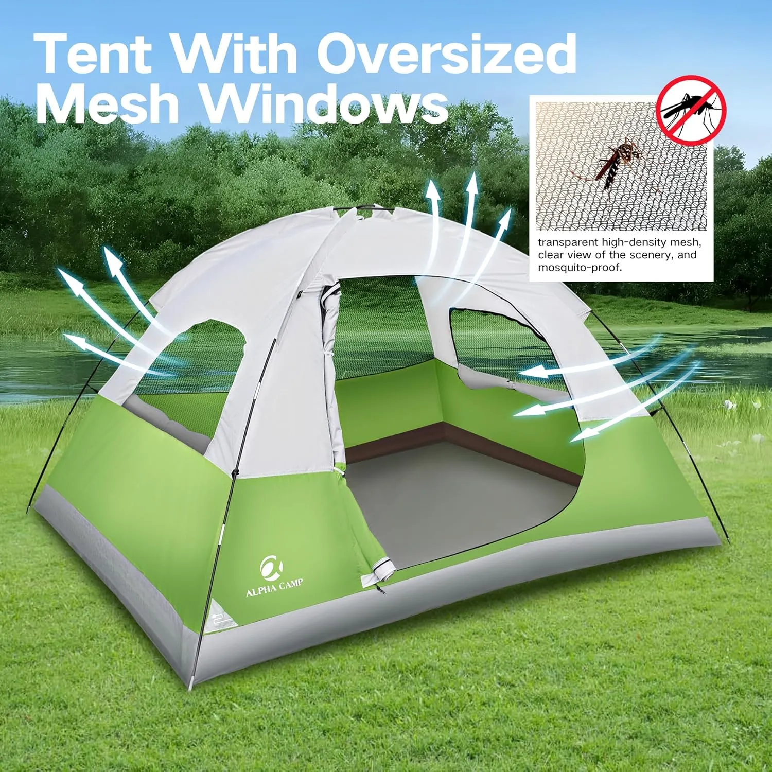 ALPHA CAMP 2/3/4 Person Camping Dome Tent with Rainfly, Lightweight Weatherproof Portable Backpacking Instant Tent, Easy Setup Tent for Outdoor Camping, Hiking, Mountaineering, Travel, Beach