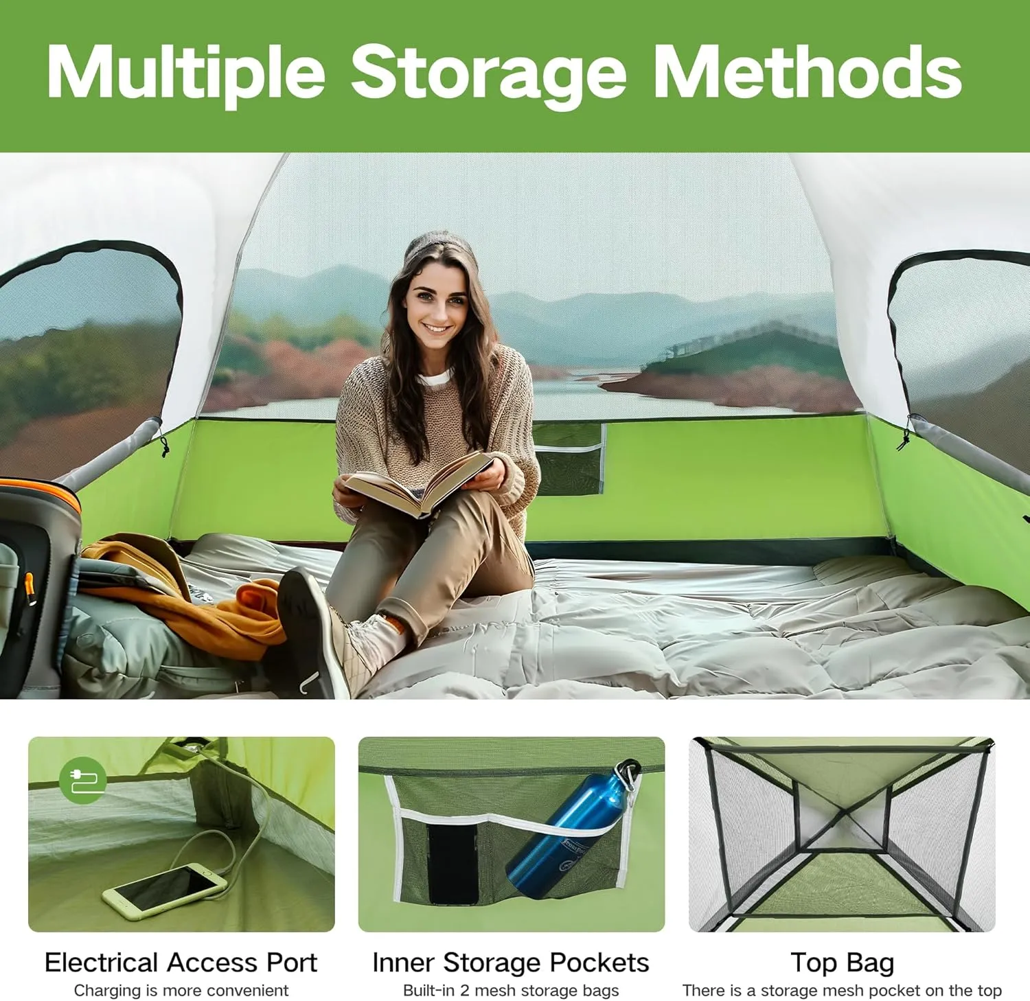 ALPHA CAMP 2/3/4 Person Camping Dome Tent with Rainfly, Lightweight Weatherproof Portable Backpacking Instant Tent, Easy Setup Tent for Outdoor Camping, Hiking, Mountaineering, Travel, Beach