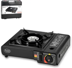 Alpine Cuisine Iron Butane Gas Stove with Customized Package, Camp Kitchen Equipment Emergency Gas Stove Burner, Portable Butane Automatic Ignition Indoor Outdoor Cooking Stove for Picnics Hiking