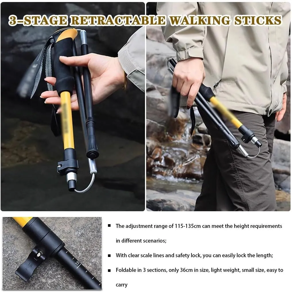 Aluminum Alloy 7075 Trekking Sticks, with Quick Lock System, Telescopic Collapsible Hiking Poles, with EVA Foam Grips