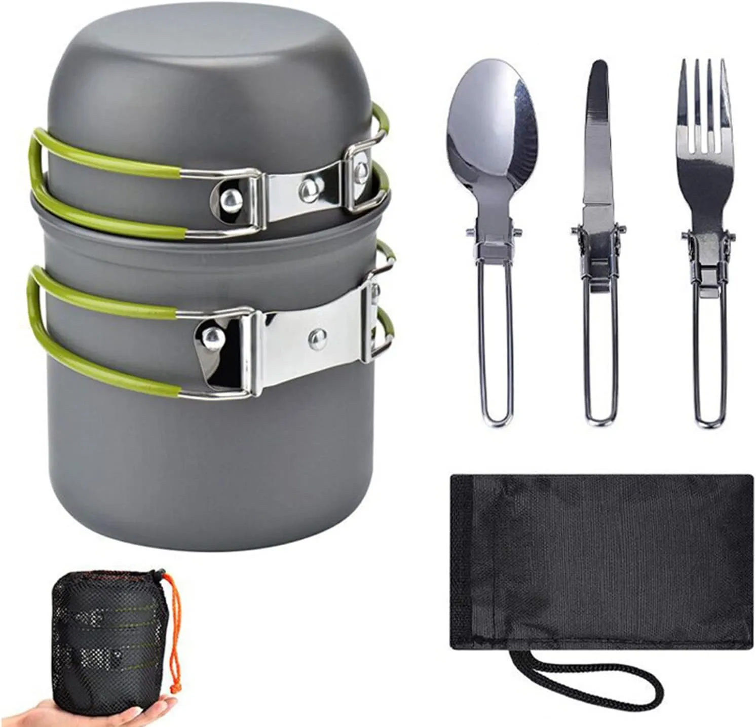 Aluminum Alloy Campingcookware Kit Kit Set Sortchaffable Camptopf for 1-2 People, with a Bowl and a Cutlery Set for Meals
