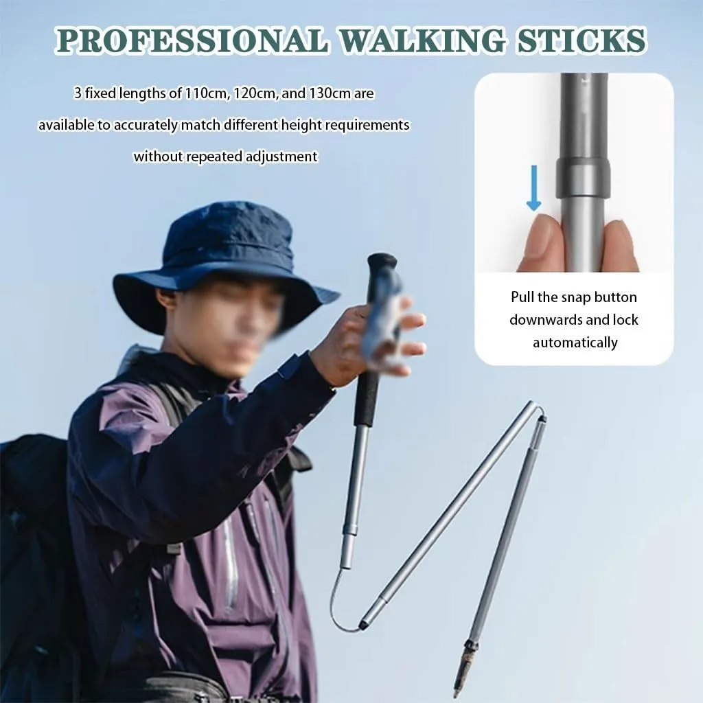 Aluminum Alloy Collapsible Trekking Pole, Walking Sticks with Quick Lock, Comfortable EVA Grip, for Men and Women