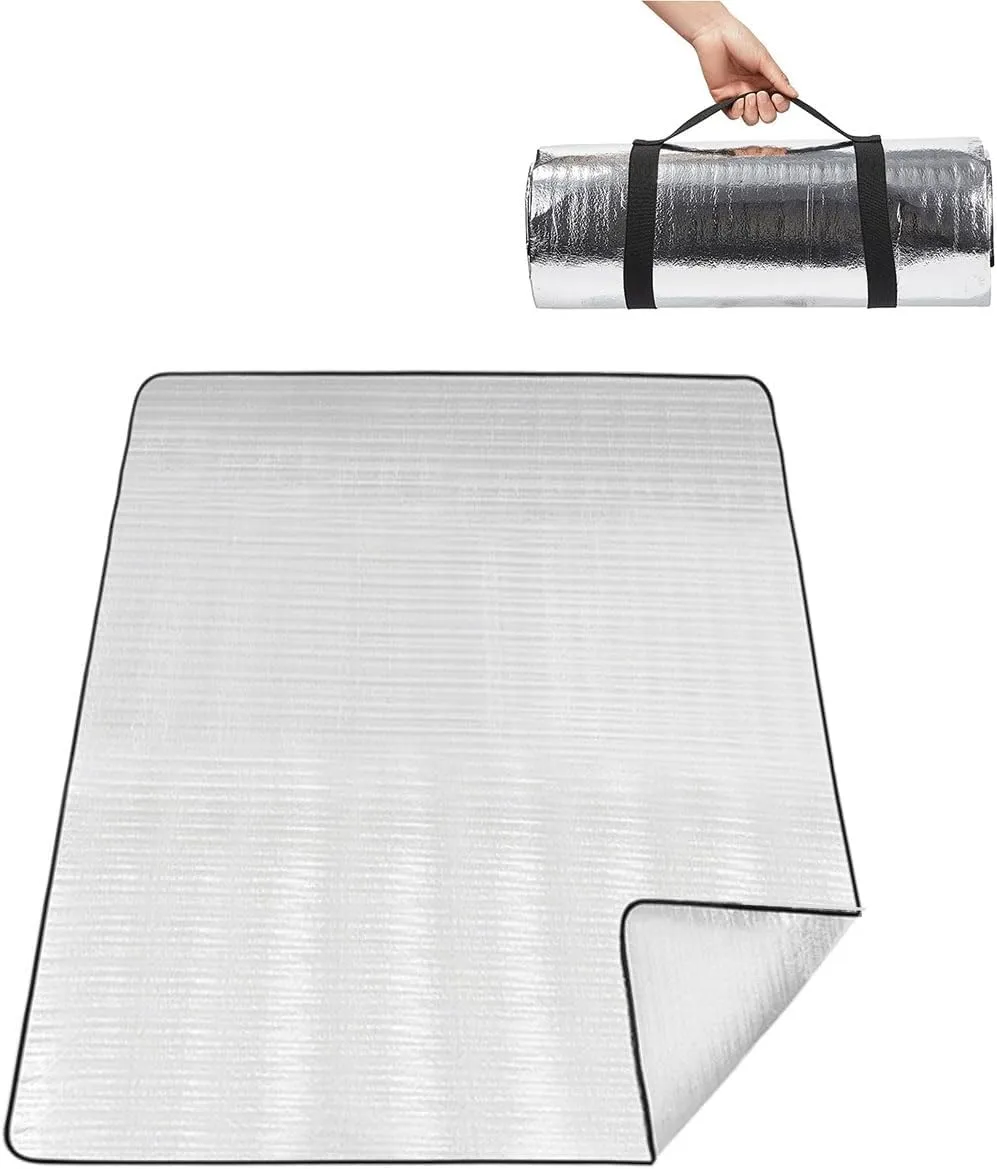 Aluminum Foil Camping Mat Foam Foil Waterproof Cushion Foldable Outdoor Sleeping Mattress Insulated Footprint Pad for Camping Foam Pad Insulating Foil Mat with Carrying Bag
