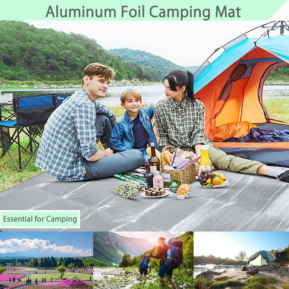 Aluminum Foil Camping Mat Foam Foil Waterproof Cushion Foldable Outdoor Sleeping Mattress Insulated Footprint Pad for Camping Foam Pad Insulating Foil Mat with Carrying Bag