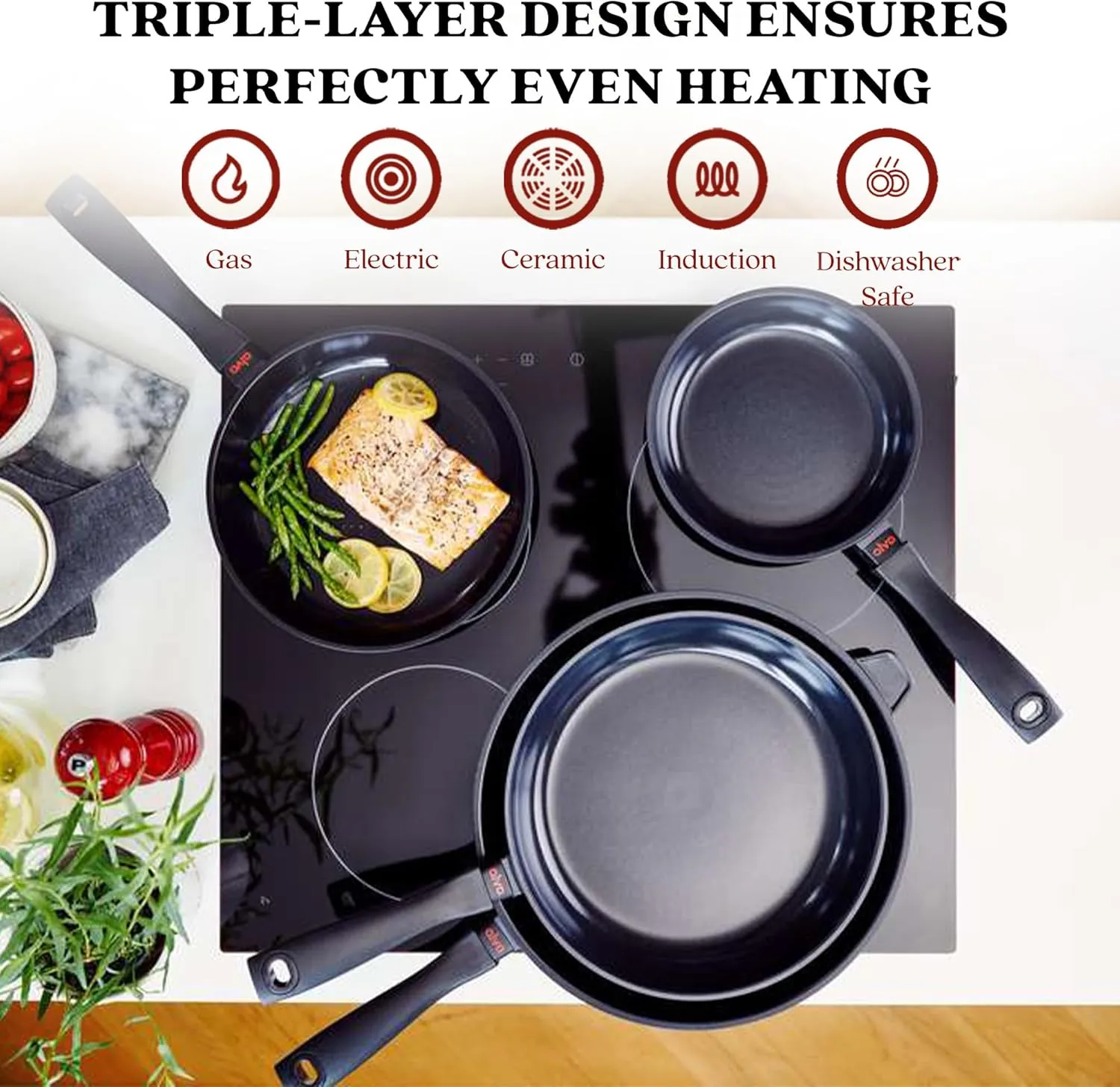 Alva Energy 12.6" Premium Ceramic Nonstick Frying Pan - 100% PFAS/PTFE-Free Non-Toxic - Fast Even Heating - Stay-Cool Handle - Lightweight & Dishwasher & Induction Safe - Recycled Aluminum