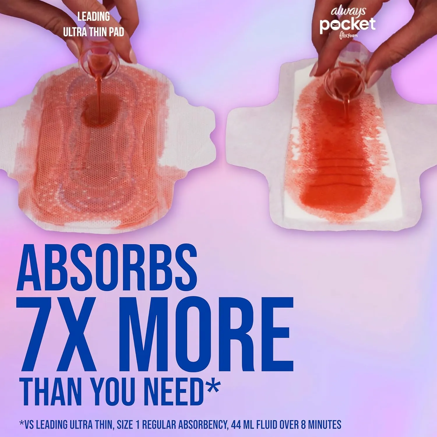 Always Pocket Feminine Pads for Women with FlexFoam, Size 1, Regular, with Wings, Unscented, 66 Count