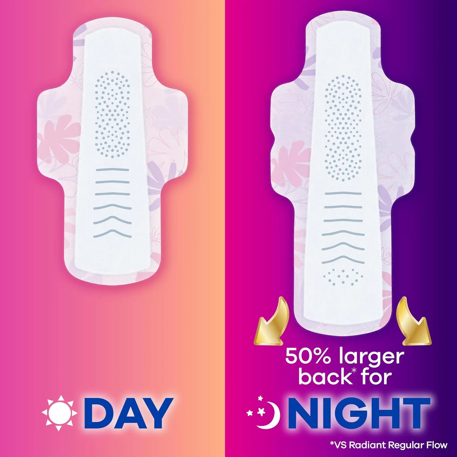 Always Radiant Feminine Pads for Women, Flexfoam Pads with Wings, Size 4, Overnight Absorbency, Lightly Scented, 60 Count (Packaging May Vary)