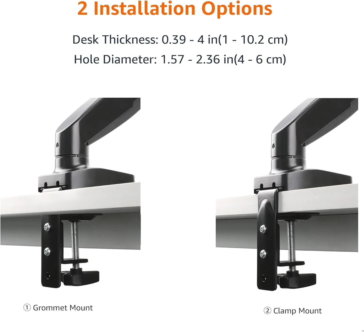 Amazon Basics Gas Spring Dual Computer Monitor Arm Mount, Adjustable, Holds up to 27" Monitors, Black