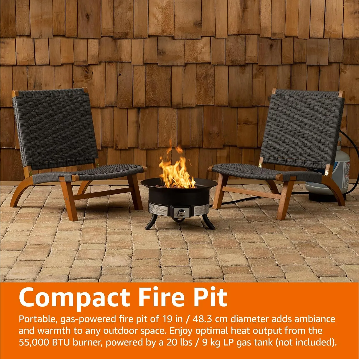 Amazon Basics Portable Propane Fire Pit, 19 inch Round Gas for Patio, 55,000 BTU Carry Strap