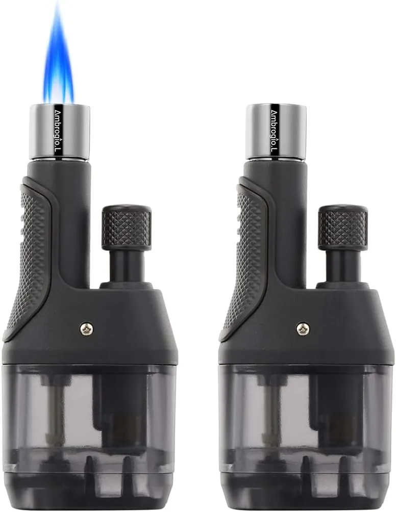 Ambrogio.L Jet Torch Lighter 2 Packs,Jet Flame Butane Lighters Refillable Butane Gas Lighter Windproof Adjustable Lighter Gift for Christmas (Gas not Included)