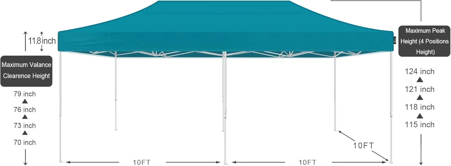 American Phoenix Canopy Tent 10x20 Ez Pop Up Instant Shelter Shade Heavy Duty Commercial Outdoor Party Tent (Teal)