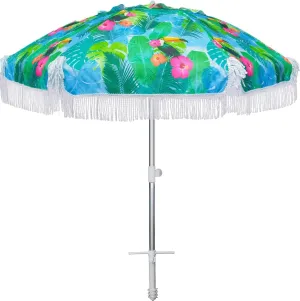AMMSUN 6.5ft Heavy Duty HIGH Wind fringe Beach Umbrella with sand anchor Vent Tilt Portable Sun Shelter UPF 50  Windproof Outdoor Sunshade Umbrellas Carry Bag for Patio Garden Pool Backyard Sports