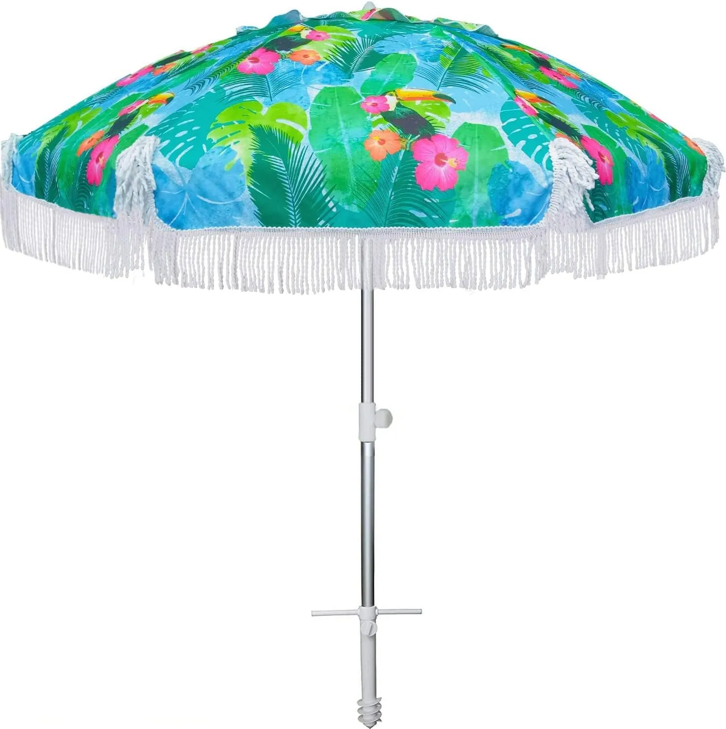 AMMSUN 6.5ft Heavy Duty HIGH Wind fringe Beach Umbrella with sand anchor Vent Tilt Portable Sun Shelter UPF 50  Windproof Outdoor Sunshade Umbrellas Carry Bag for Patio Garden Pool Backyard Sports