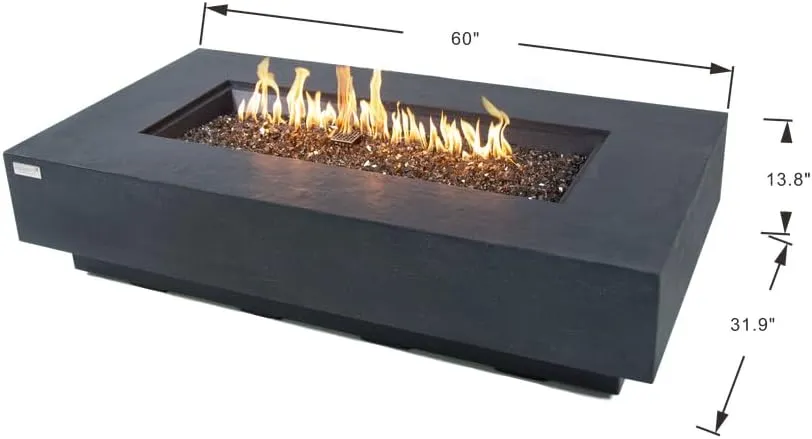 AMS Fireplace Elementi Dark Gray Positano Liquid Propane Gas Fire Pit Table For Outside Patio Bundle With Tank Cover, Wind Guard and SS Burner Lid | Free Rubber Mat, Ice Bucket and Counter-top Lantern