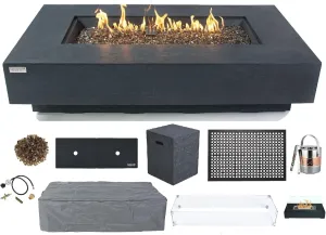 AMS Fireplace Elementi Dark Gray Positano Liquid Propane Gas Fire Pit Table For Outside Patio Bundle With Tank Cover, Wind Guard and SS Burner Lid | Free Rubber Mat, Ice Bucket and Counter-top Lantern