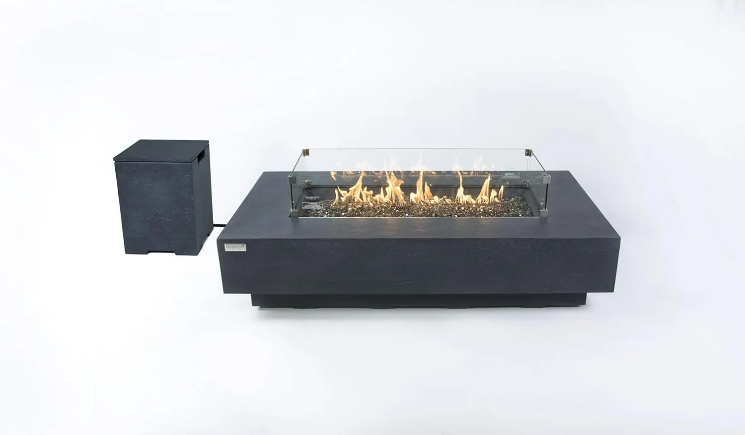 AMS Fireplace Elementi Dark Gray Positano Liquid Propane Gas Fire Pit Table For Outside Patio Bundle With Tank Cover, Wind Guard and SS Burner Lid | Free Rubber Mat, Ice Bucket and Counter-top Lantern